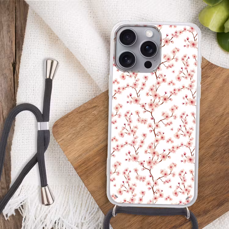 Kersenbloesem - Takken - Roze Hoesje iPhone 16 Pro Max met koord klein 804 -sfeer4