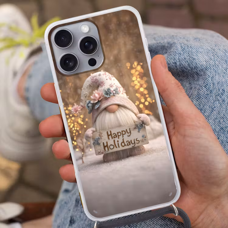 Kerst - Gnome - Bord - Kleurrijk Hoesje iPhone 16 Pro Max met koord klein -sfeer3