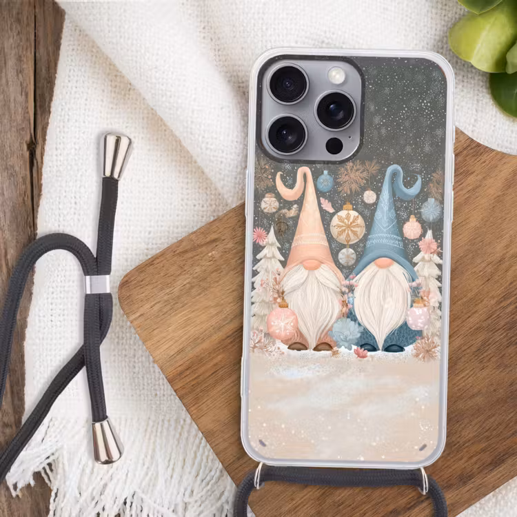 Kerst - Gnomen - Pastel Hoesje iPhone 16 Pro Max met koord klein -sfeer4
