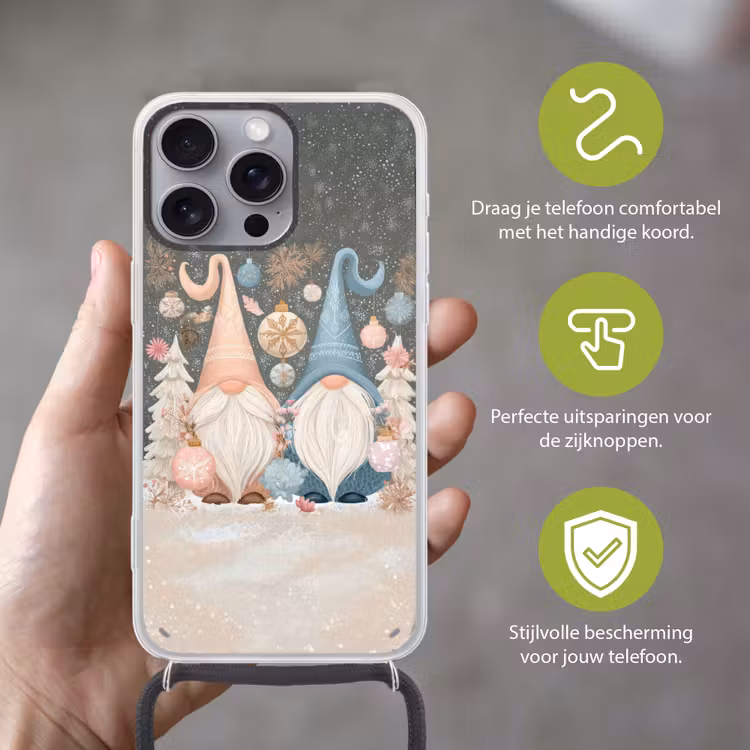 Kerst - Gnomen - Pastel Hoesje iPhone 16 Pro Max met koord klein -sfeer2_NL