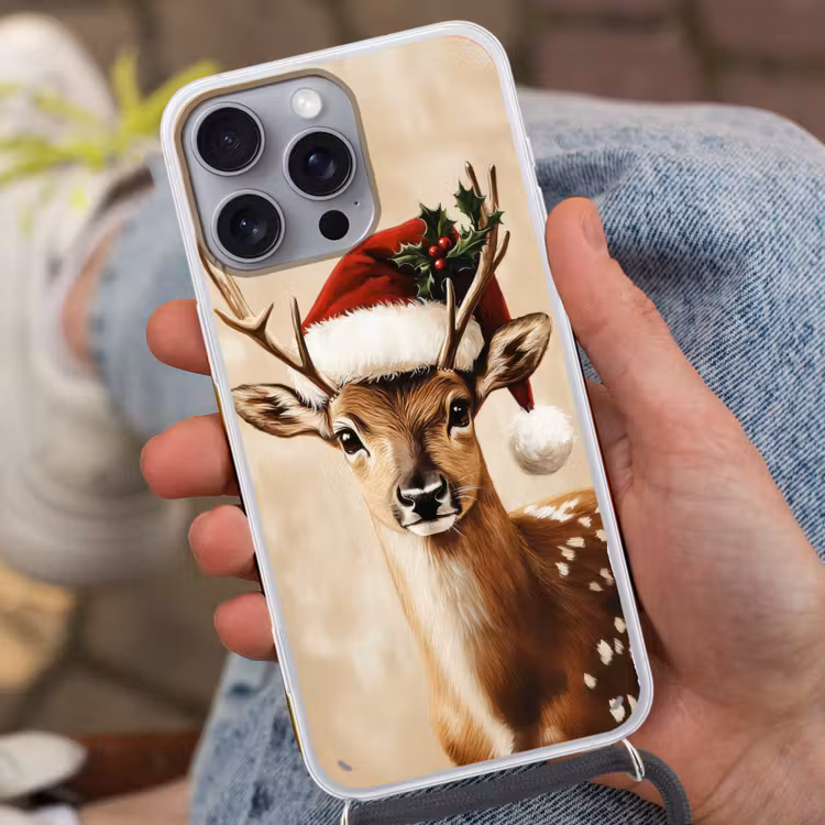 Kerst - Hert - Gewei - Rood Hoesje iPhone 16 Pro Max met koord klein -sfeer3
