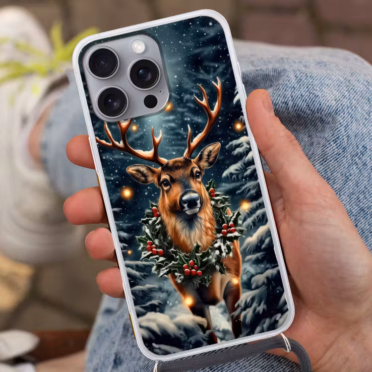 Kerst - Magie - Bos - Kleurrijk Hoesje iPhone 16 Pro Max met koord klein -sfeer3