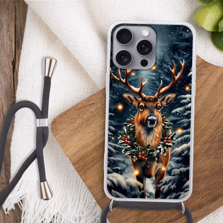 Kerst - Magie - Bos - Kleurrijk Hoesje iPhone 16 Pro Max met koord klein -sfeer4