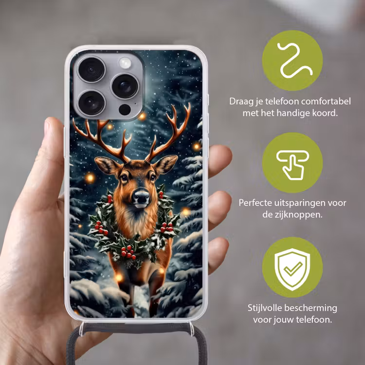 Kerst - Magie - Bos - Kleurrijk Hoesje iPhone 16 Pro Max met koord klein -sfeer2_NL