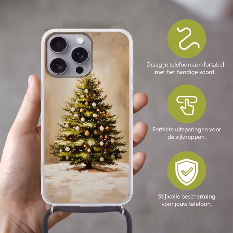 Kerst - Sfeer - Groen Hoesje iPhone 16 Pro Max met koord klein -sfeer2_NL