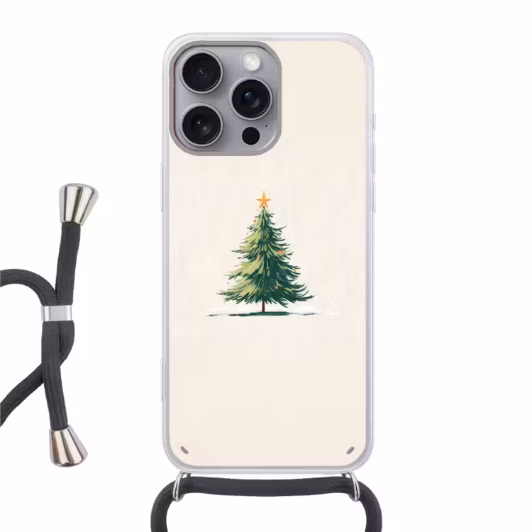 Kerstboom - Illustratie - Ster - Sneeuw Hoesje iPhone 16 Pro Max met koord klein -3d