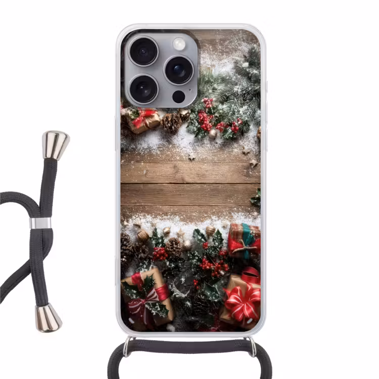 Kerstdecoratie - Geschenken - Hout - Veelkleurig Hoesje iPhone 16 Pro Max met koord klein -3d