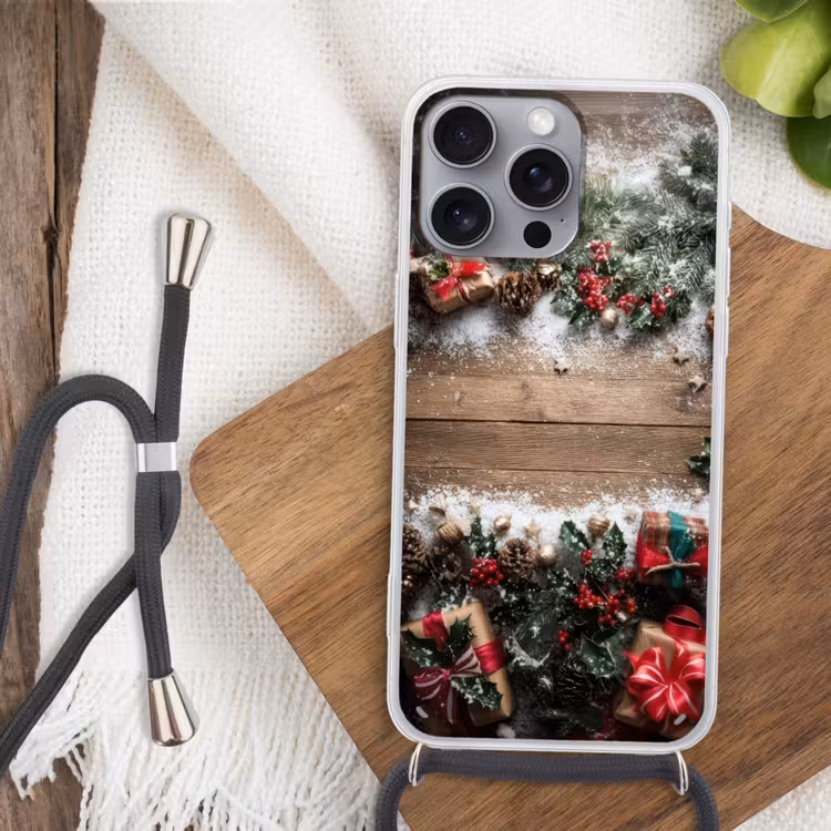 Kerstdecoratie - Geschenken - Hout - Veelkleurig Hoesje iPhone 16 Pro Max met koord klein -sfeer4