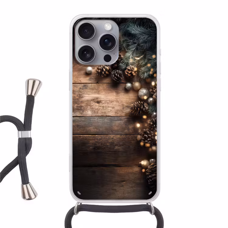 Kersthoekdecoratie - Dennenappels - Lichtjes Hoesje iPhone 16 Pro Max met koord klein -3d