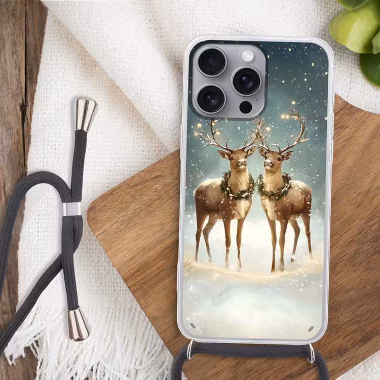 Kerstmagie - Winterwoud - Rendier Hoesje iPhone 16 Pro Max met koord klein -sfeer4