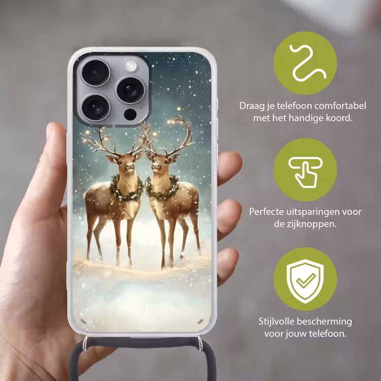 Kerstmagie - Winterwoud - Rendier Hoesje iPhone 16 Pro Max met koord klein -sfeer2_NL