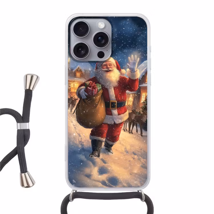 Kerstman - Dorp - Hert - Donker Hoesje iPhone 16 Pro Max met koord klein -3d
