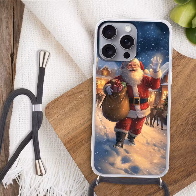 Kerstman - Dorp - Hert - Donker Hoesje iPhone 16 Pro Max met koord klein -sfeer4