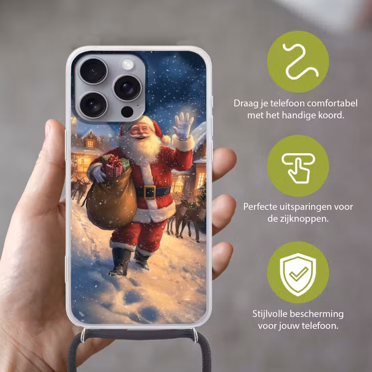 Kerstman - Dorp - Hert - Donker Hoesje iPhone 16 Pro Max met koord klein -sfeer2_NL