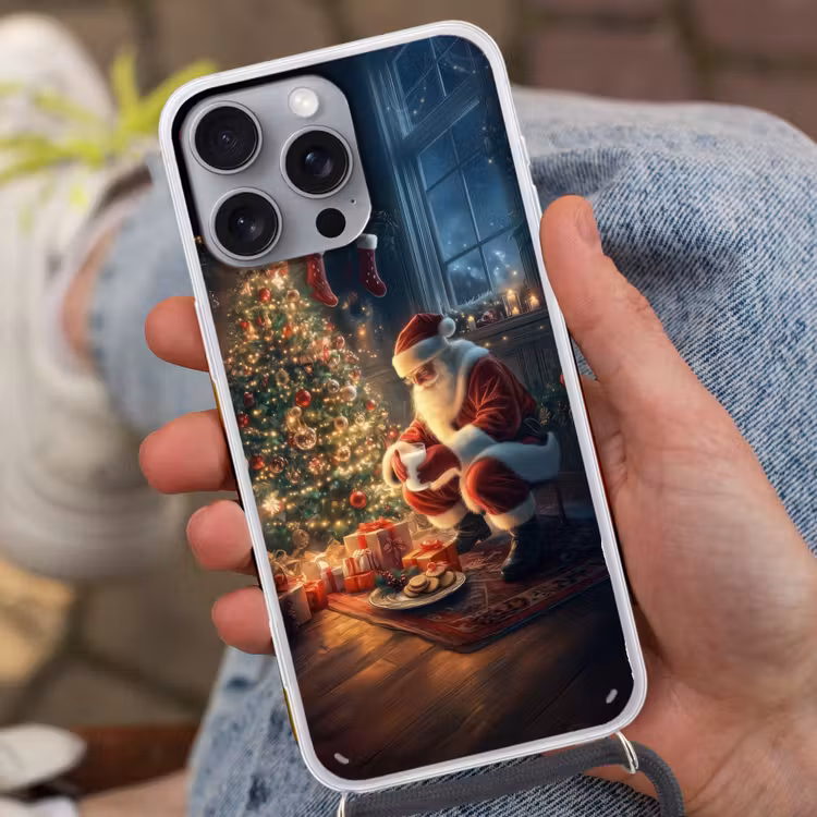 Kerstman - Haard - Donker Hoesje iPhone 16 Pro Max met koord klein -sfeer3