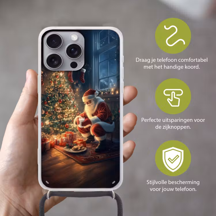 Kerstman - Haard - Donker Hoesje iPhone 16 Pro Max met koord klein -sfeer2_NL