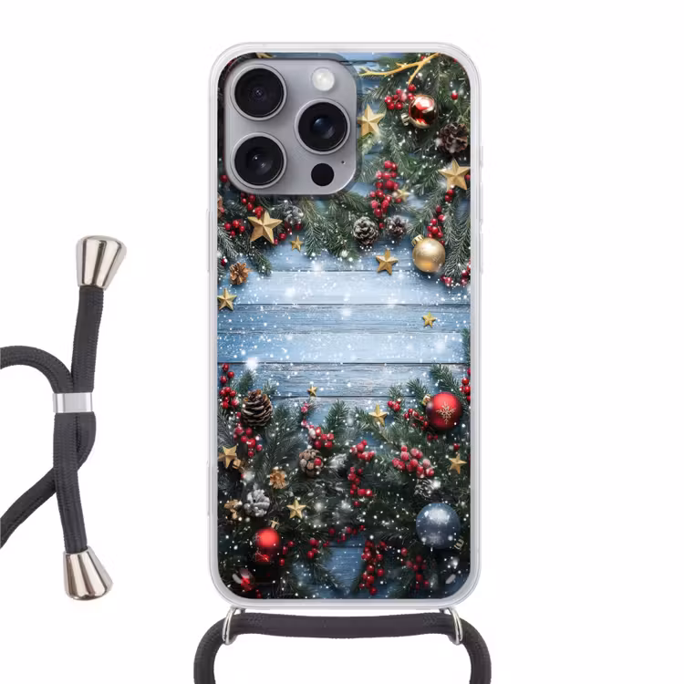 Kerstomlijsting - Sneeuw - Meerkleurig Hoesje iPhone 16 Pro Max met koord klein -3d