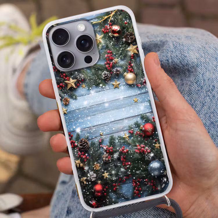 Kerstomlijsting - Sneeuw - Meerkleurig Hoesje iPhone 16 Pro Max met koord klein -sfeer3