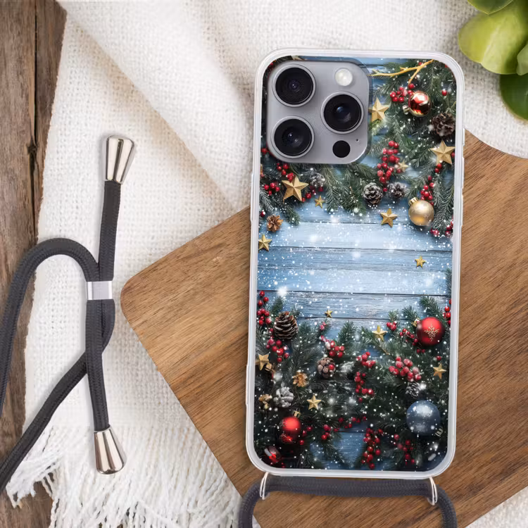 Kerstomlijsting - Sneeuw - Meerkleurig Hoesje iPhone 16 Pro Max met koord klein -sfeer4