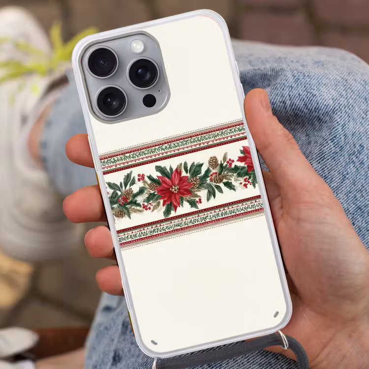 Kerststrook - Poinsettia - Rood - Groen Hoesje iPhone 16 Pro Max met koord klein -sfeer3