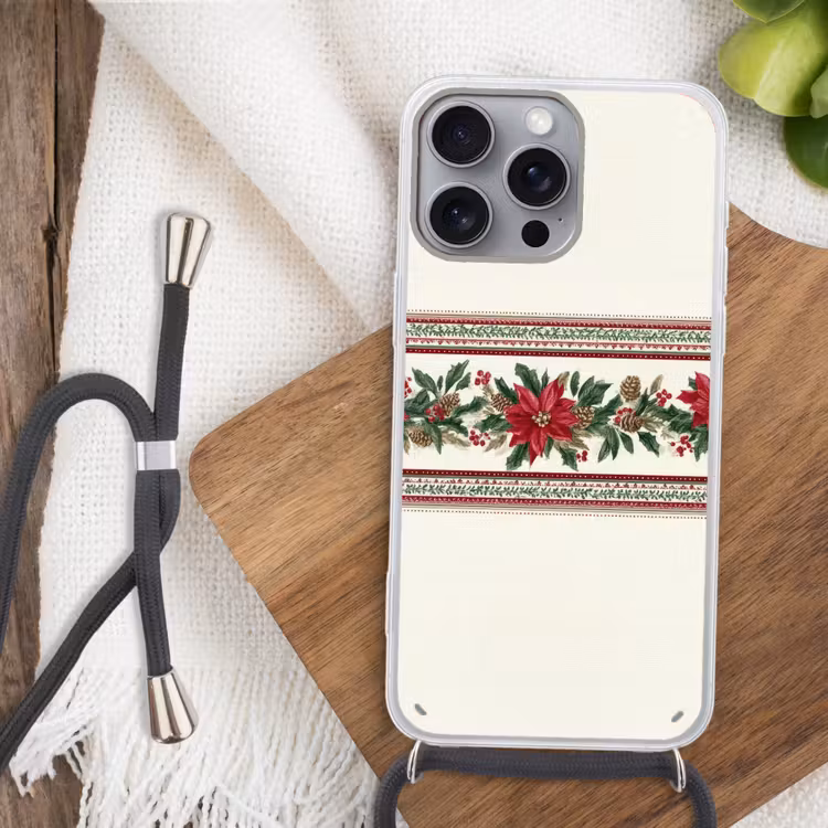 Kerststrook - Poinsettia - Rood - Groen Hoesje iPhone 16 Pro Max met koord klein -sfeer4