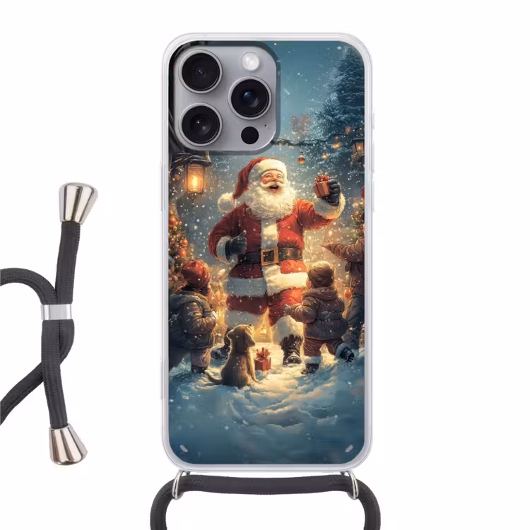 Kerstvreugde - Sneeuw - Kleurrijk Hoesje iPhone 16 Pro Max met koord klein -3d