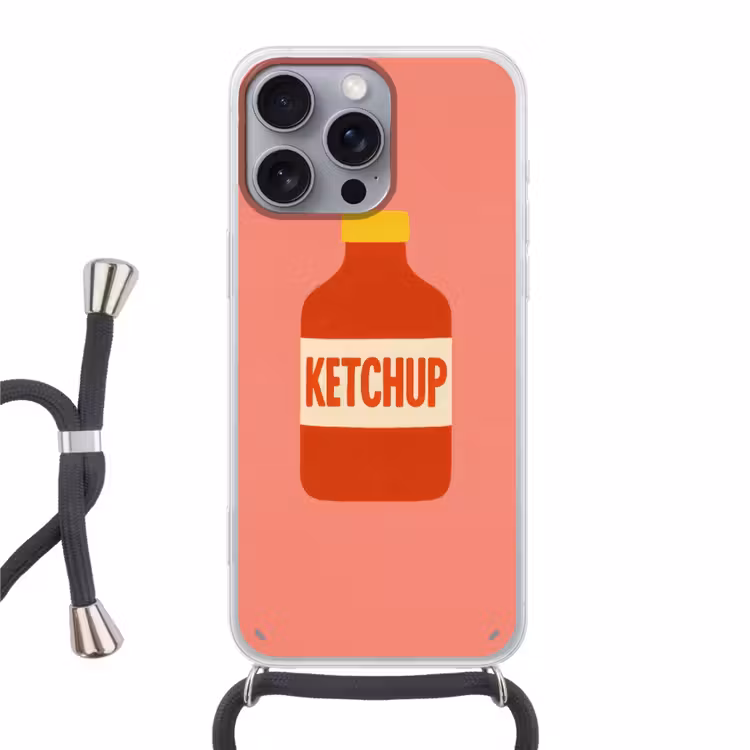 Ketchup - Fles - Rood - Minimalistisch Hoesje iPhone 16 Pro Max met koord klein -3d