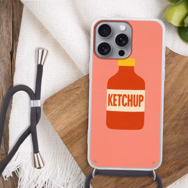 Ketchup - Fles - Rood - Minimalistisch Hoesje iPhone 16 Pro Max met koord klein -sfeer4