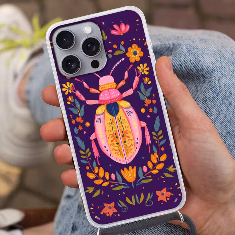 Kever - Felgekleurd - Bloemen - Bladeren Hoesje iPhone 16 Pro Max met koord klein -sfeer3