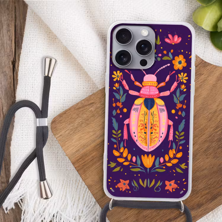 Kever - Felgekleurd - Bloemen - Bladeren Hoesje iPhone 16 Pro Max met koord klein -sfeer4