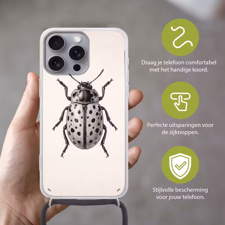 Kever - Insect - Vintage Hoesje iPhone 16 Pro Max met koord klein -sfeer2_NL