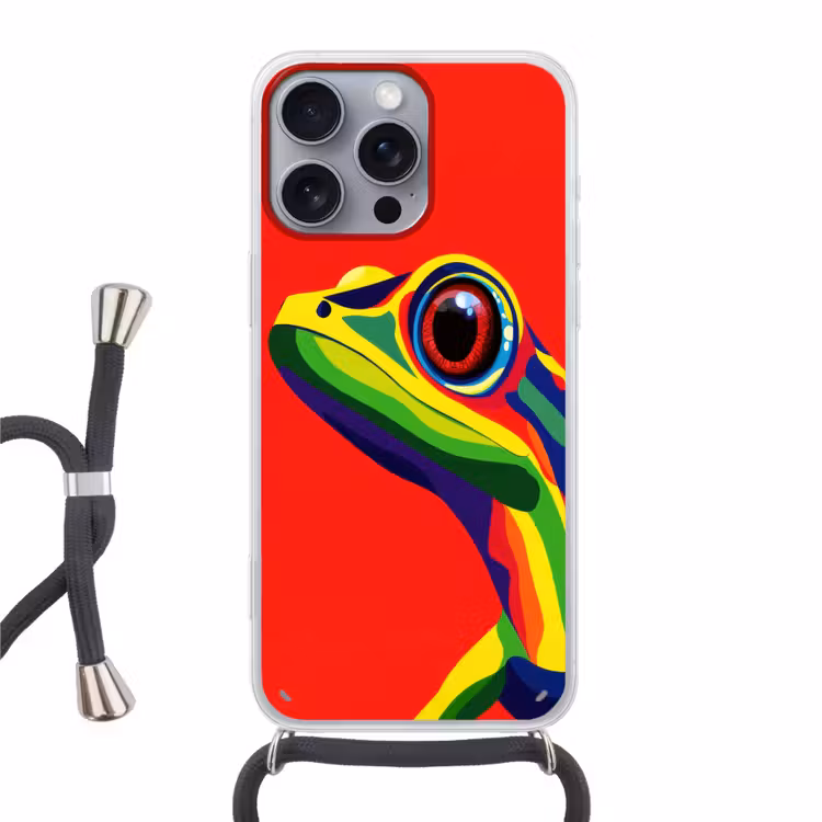 Kikker - Kleurrijk - Strepen - Ogen Hoesje iPhone 16 Pro Max met koord klein -3d