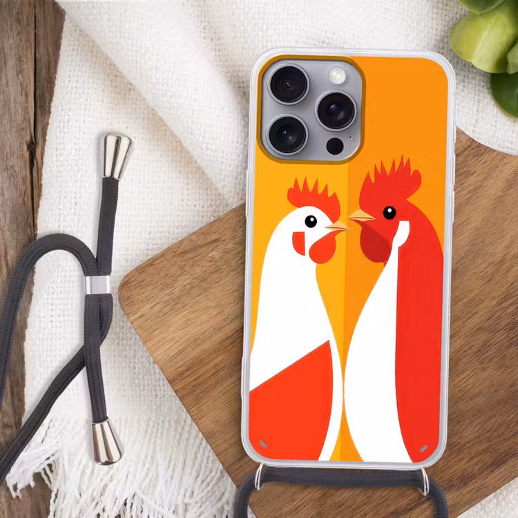 Kippen - Oranje - Vlakken Hoesje iPhone 16 Pro Max met koord klein -sfeer4