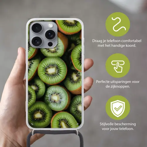 Kiwi - Fruit - Groen Hoesje iPhone 16 Pro Max met koord klein -sfeer2_NL