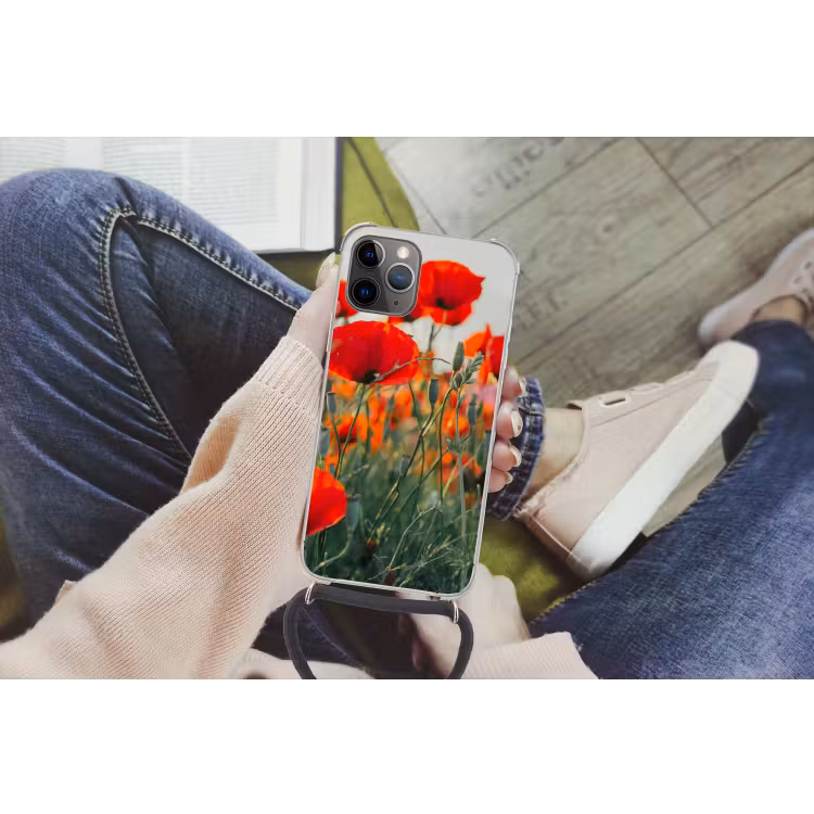 Klaproos - Bloemen - Wilde bloemen Hoesje iPhone 12 Pro met koord klein -hand