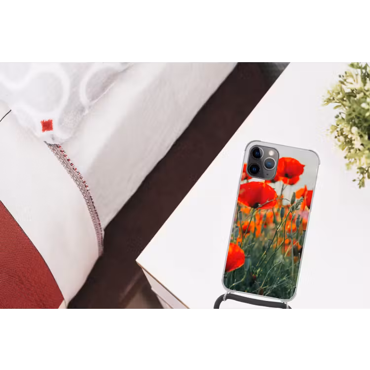 Klaproos - Bloemen - Wilde bloemen Hoesje iPhone 12 Pro met koord klein -kamer