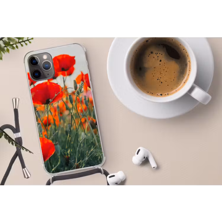 Klaproos - Bloemen - Wilde bloemen Hoesje iPhone 12 Pro met koord klein -oordop