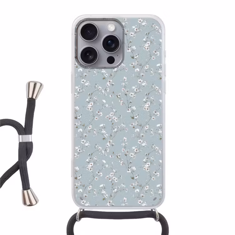 Klassiek - Bloemen - Blauw Hoesje iPhone 16 Pro Max met koord klein 804 -3d