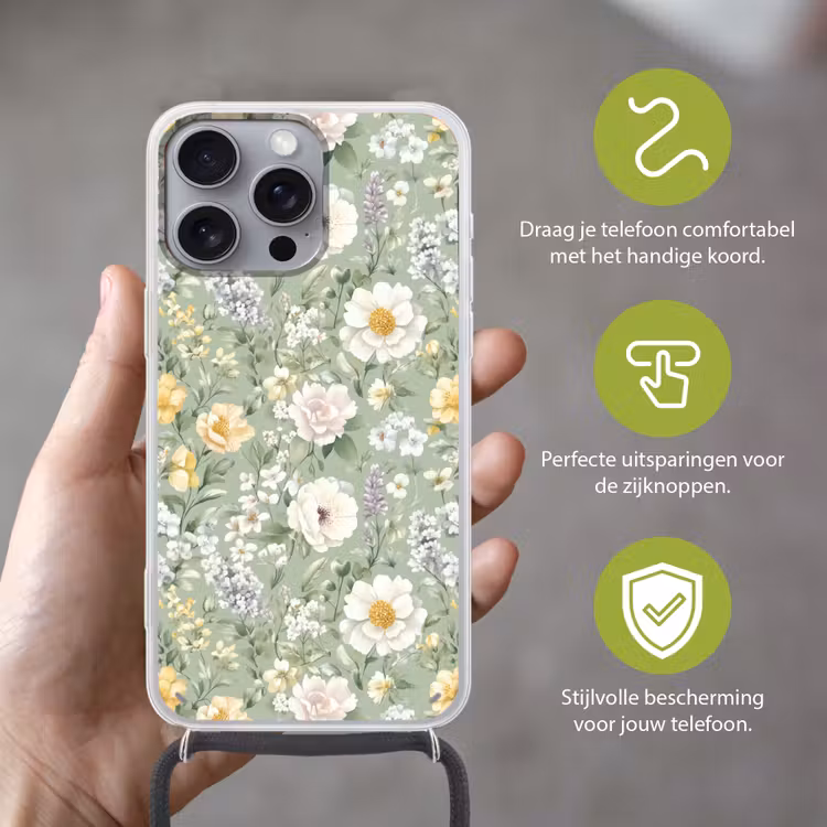 Klassiek - Bloemenpatroon - Kleurrijk Hoesje iPhone 16 Pro Max met koord klein 804 -sfeer2_NL