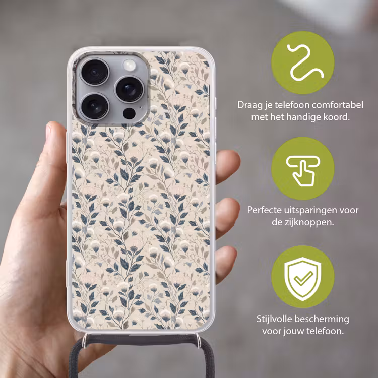 Klassiek - Botanisch - Kleurrijk Hoesje iPhone 16 Pro Max met koord klein 804 -sfeer2_NL
