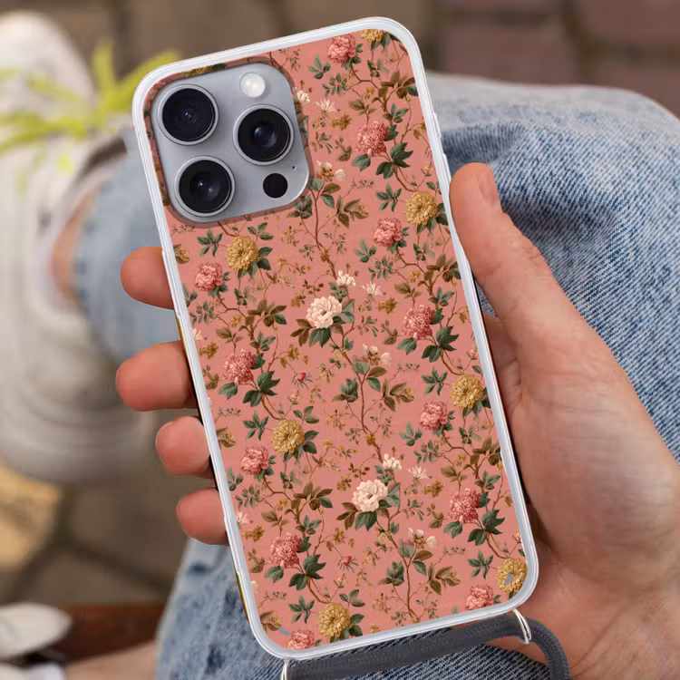 Klassiek - Botanisch - Roze Hoesje iPhone 16 Pro Max met koord klein 804 -sfeer3
