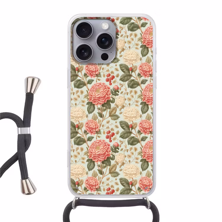 Klassiek - Botanisch - Veelkleurig Hoesje iPhone 16 Pro Max met koord klein 804 -3d