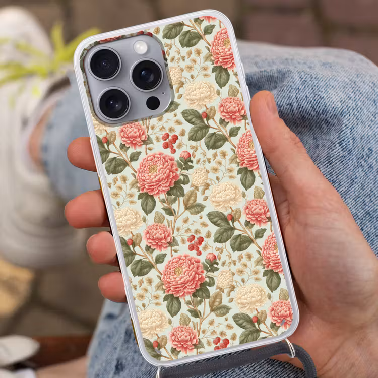 Klassiek - Botanisch - Veelkleurig Hoesje iPhone 16 Pro Max met koord klein 804 -sfeer3