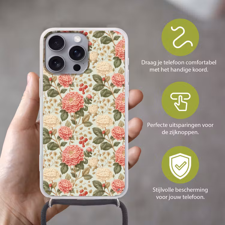 Klassiek - Botanisch - Veelkleurig Hoesje iPhone 16 Pro Max met koord klein 804 -sfeer2_NL