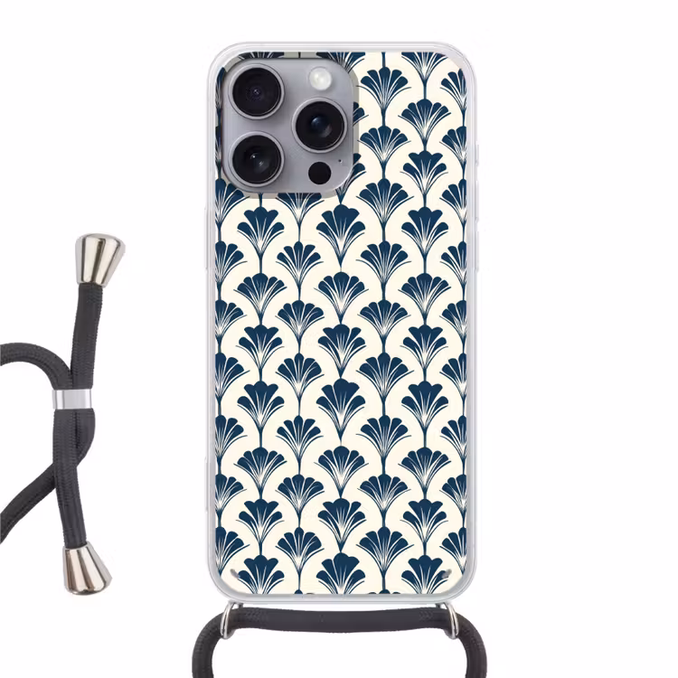 Klassiek - Motief - Blauw Hoesje iPhone 16 Pro Max met koord klein 804 -3d
