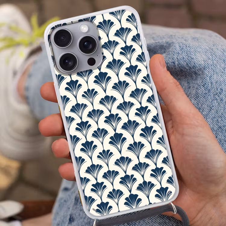Klassiek - Motief - Blauw Hoesje iPhone 16 Pro Max met koord klein 804 -sfeer3
