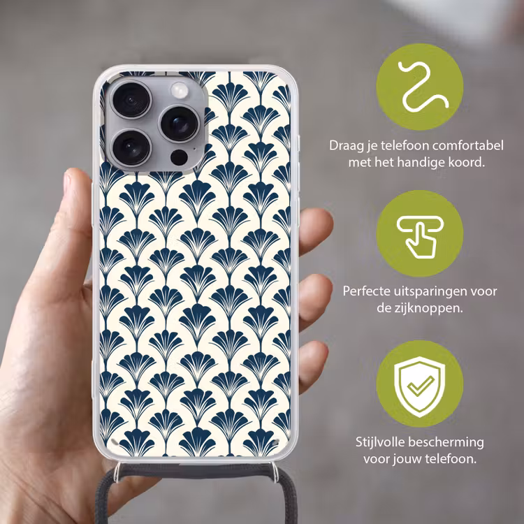 Klassiek - Motief - Blauw Hoesje iPhone 16 Pro Max met koord klein 804 -sfeer2_NL