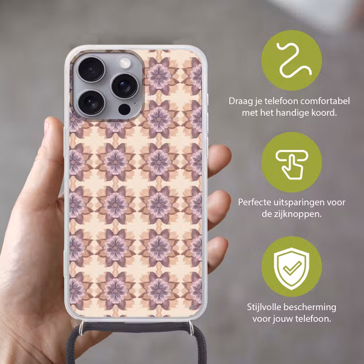 Klassiek - Patroon - Paars Hoesje iPhone 16 Pro Max met koord klein 804 -sfeer2_NL