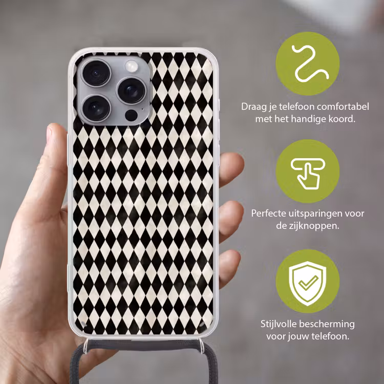 Klassiek - Patroon - Zwart Hoesje iPhone 16 Pro Max met koord klein 804 -sfeer2_NL