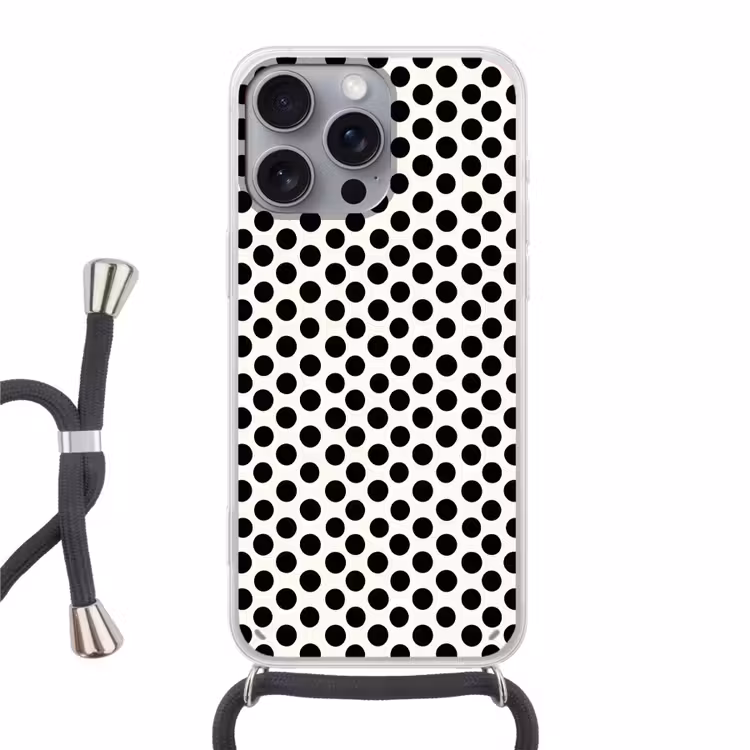 Klassiek - Stippen - Zwart Hoesje iPhone 16 Pro Max met koord klein 804 -3d